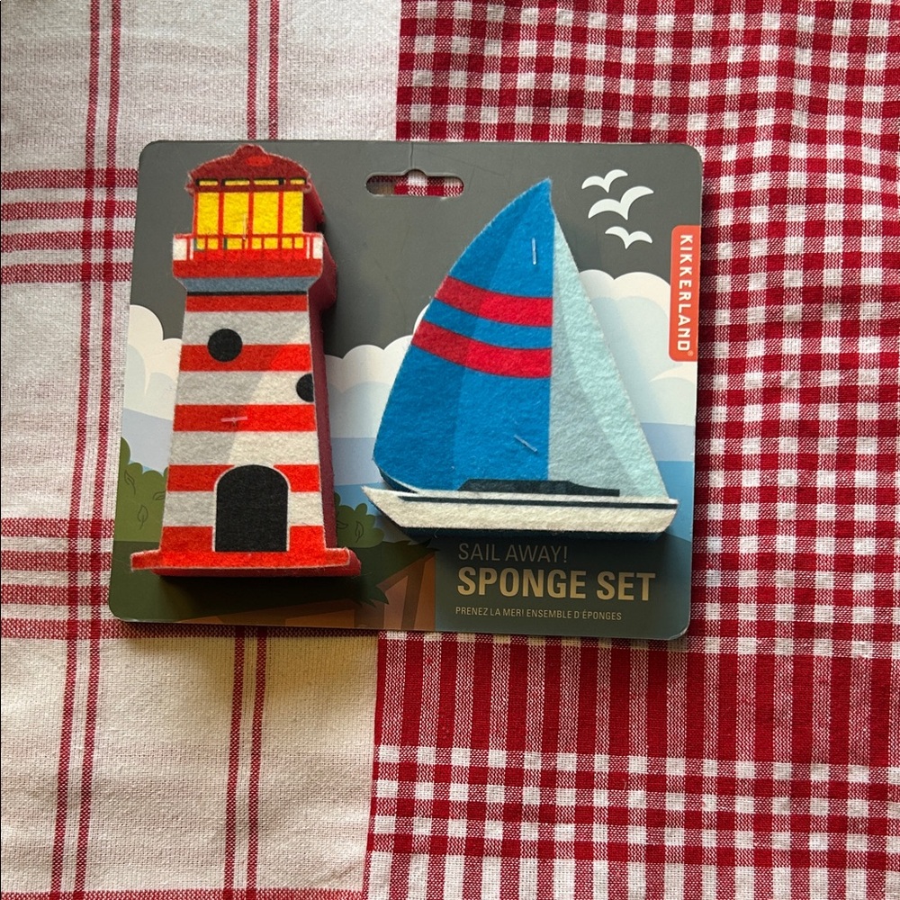 Kikkerland Nautical Sponge Set - Towel Set Hand Weave Red White Blue Set of 4